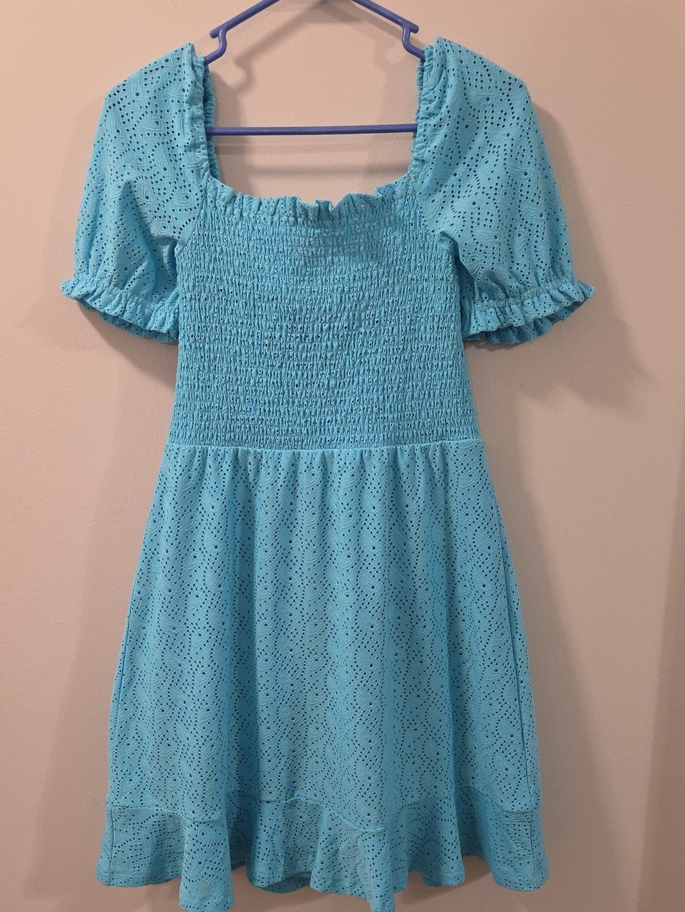 MICHAEL Michael Kors Blue Eyelet Smocked Peasant Dress
